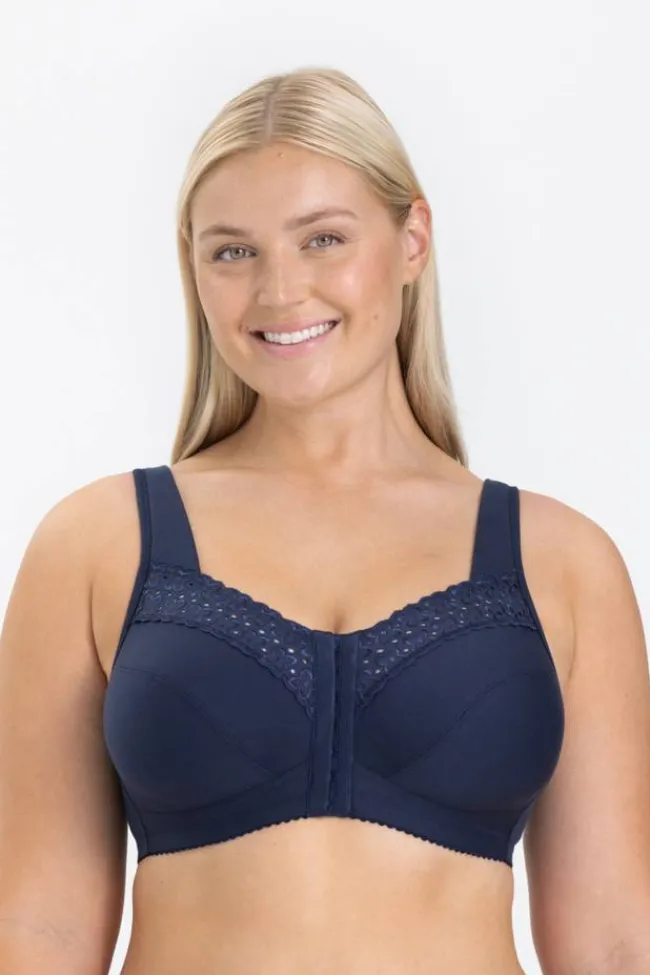 Miss Mary Bra|Non-Wired Bras|Broderie Anglaise front-closure bra Darkblue