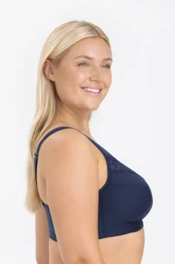 Miss Mary Bra|Non-Wired Bras|Broderie Anglaise front-closure bra Darkblue