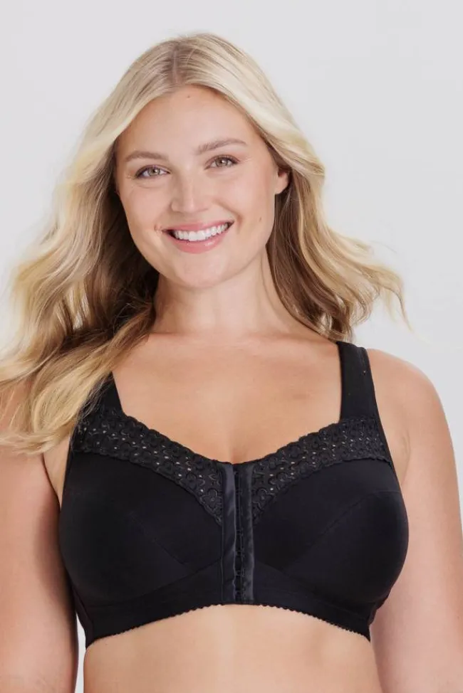 Miss Mary Bra|Non-Wired Bras|Broderie Anglaise front-closure bra Black