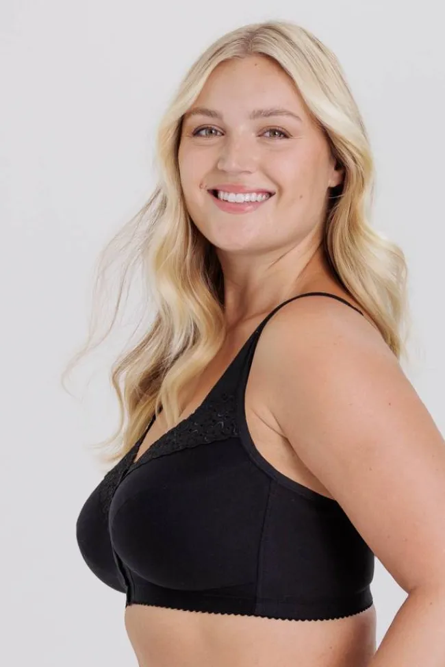 Miss Mary Bra|Non-Wired Bras|Broderie Anglaise front-closure bra Black