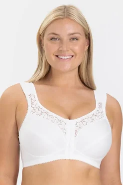 Miss Mary Bra|Non-Wired Bras|Cotton Lace front-closure bra White