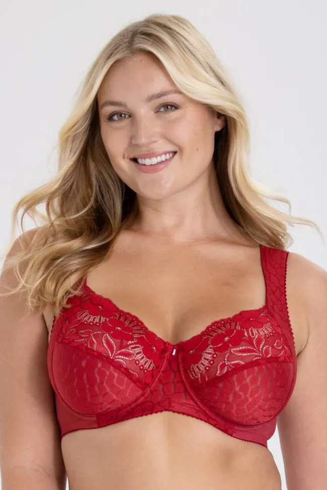 Miss Mary Bra|Underwired Bras|Jacquard & Lace bra Red
